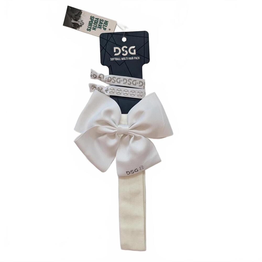 DSG Softball Multi Hair Pack - White Bow and Hair Ties